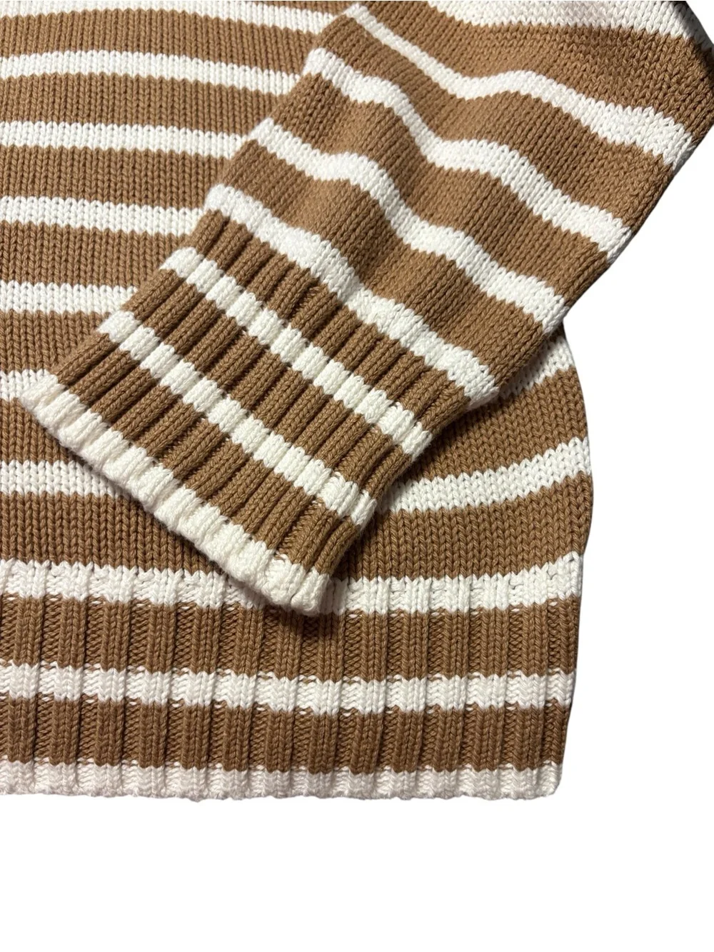 J. Crew Rollneck Sweater Stripe XXL Tan White Relaxed Fit Cotton Preppy Summer